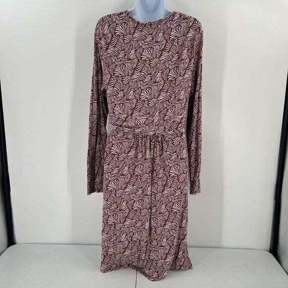 Boden US 12R Layla Dress Viscose Jersey Red White Abstract Print Long Sleeve - Picture 2 of 12